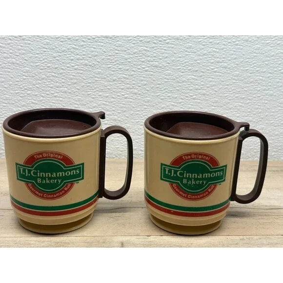 McDonald's | Dining | Vtg 98 Tj Cinnamons Bakery Plastic Travel Coffee Mug  Set Of 2 | Poshmark